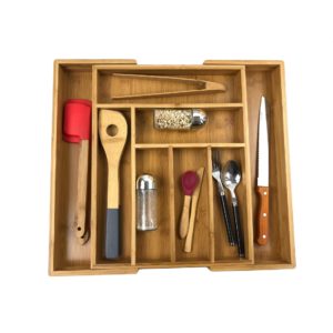 Bamboo Kitchen Drawer Organizer&Expandable Cutlery Tray