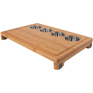 Bamboo Cutting board with Integrated Stainless Steel Prep Bowls